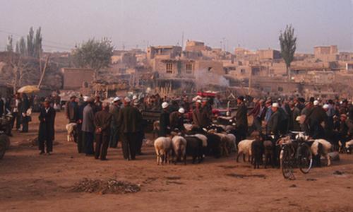 morning sheep herds- crop again Kashgar morning, before market (1998) Photo (c) Karen Abrahamson