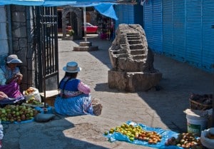 Market Scene, Chivay. Note the Inca rock that shows terracing and irrigation techniques. (2011) Photo (c) Karen Abrahamson Market Scene, Chivay. Note the Inca rock that shows terracing and irrigation techniques. (2011) Photo (c) Karen Abrahamson